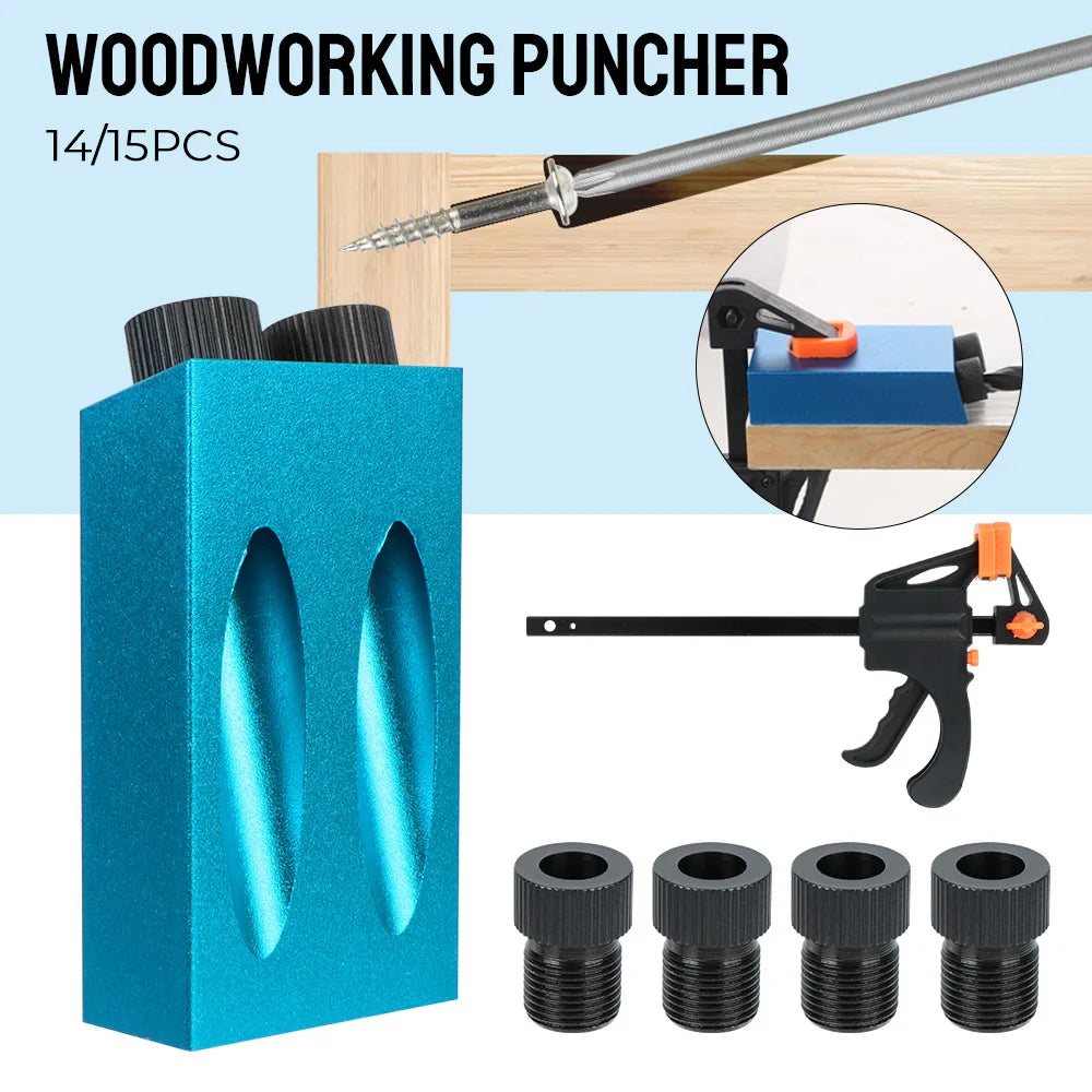 CowLost | product_id-15pcs-15-pocket-hole-jig-kit-with-drill-bit-and-locator-for-woodworking |2
