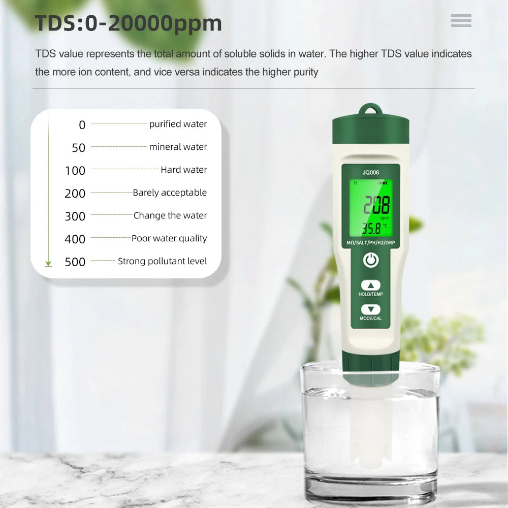JUANJUAN 10-in-1 Handheld LCD PH TDS EC SALT TEMP S.G ORP Water Quality Tester for Aquarium Pool