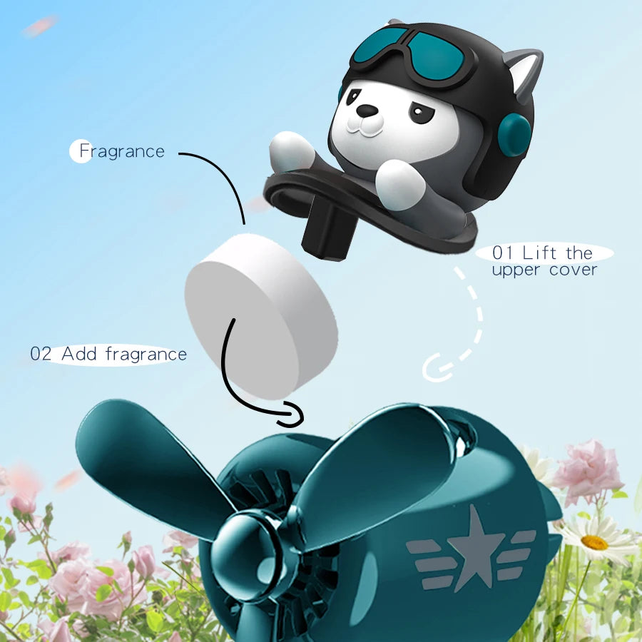 CowLost | product_id-pilot-husky-dog-car-air-freshener-propeller-plane-vent-clip-ocean-scent-aroma-diffuser |5