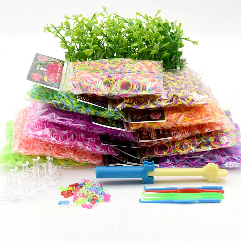 600Pcs Rainbow Rubber Band Loom Kit with S-Clips for DIY Bracelets and Hair Ties