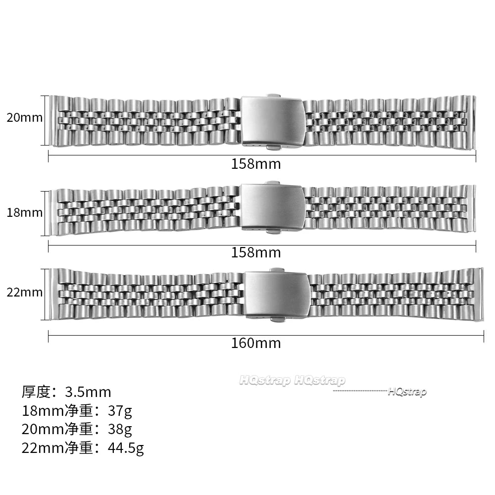 Universal Stainless Steel Jubilee Strap 18mm-22mm Folding Buckle Watchband for Seiko Unisex