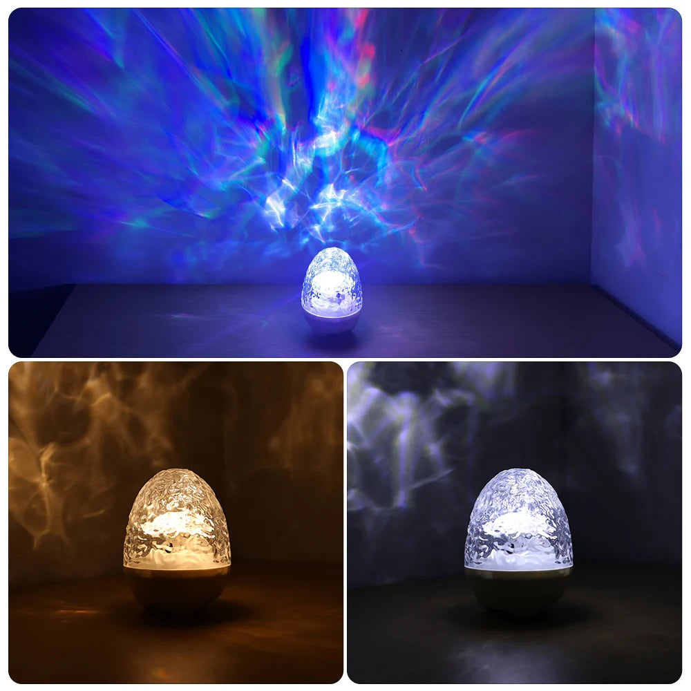 Aurora & Ocean Wave Projector Lamp with Remote, Music Speaker, RGB Effects, Rechargeable Night Light Gift
