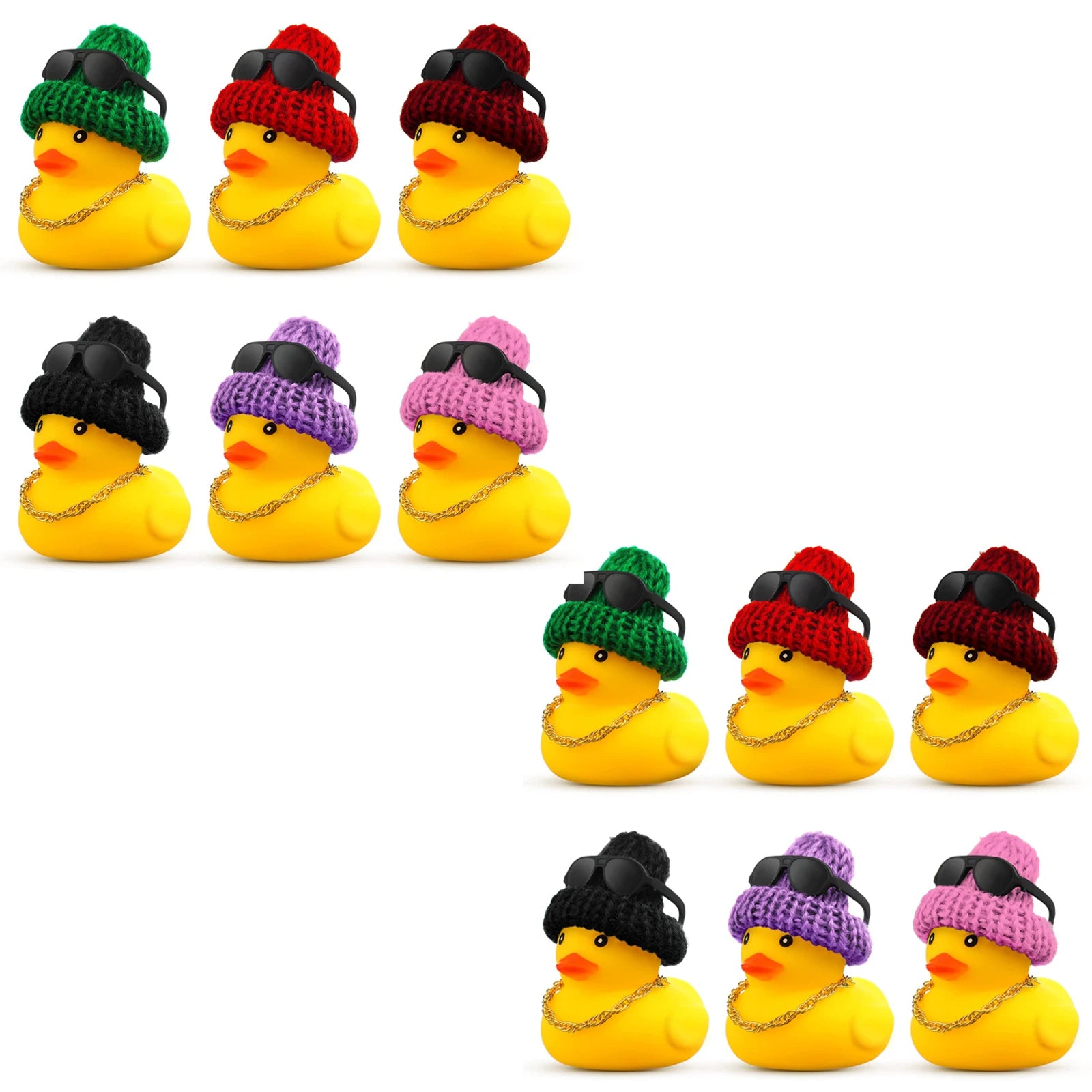 CowLost | product_id-6-12-36pcs-yellow-rubber-duck-car-dashboard-decorations-with-mini-hat-necklace-and-sunglasses |8