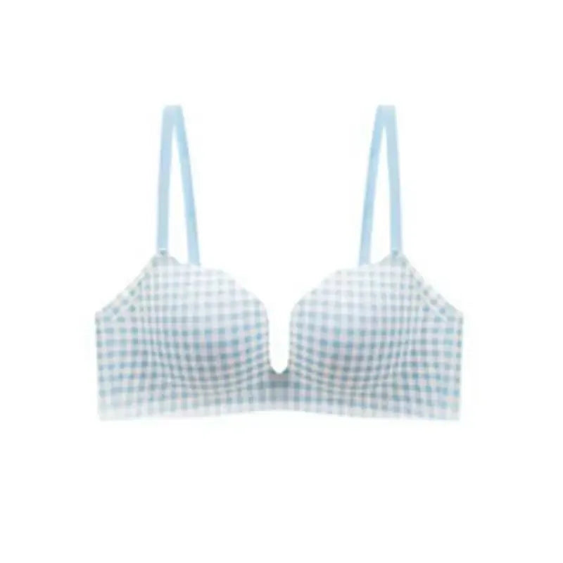 CowLost | product_id-retro-plaid-seamless-push-up-bra-with-adjustable-straps-for-small-breasts-red |5