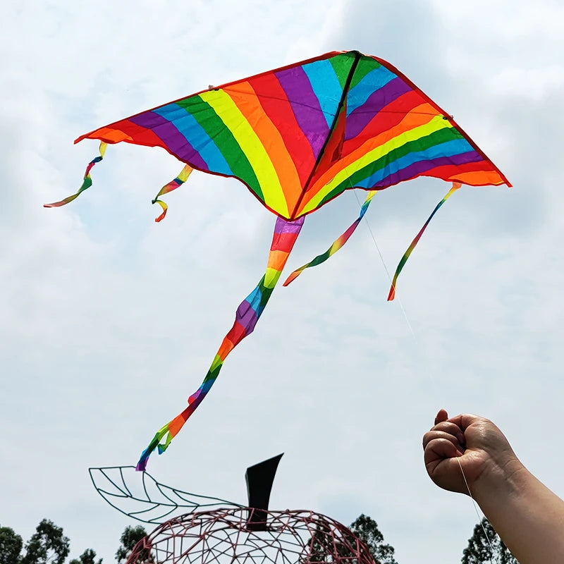 Rainbow Triangle Kite with Long Tail and Flying Line for Kids Outdoor Fun