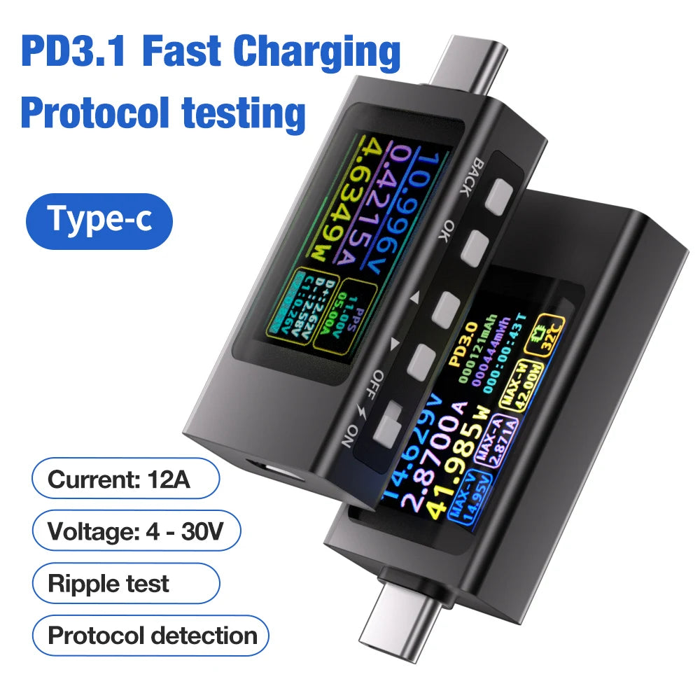 KWS-X1 Digital Type-C Voltmeter Ammeter 4V-30V 12A PD Power Current Voltage Monitor