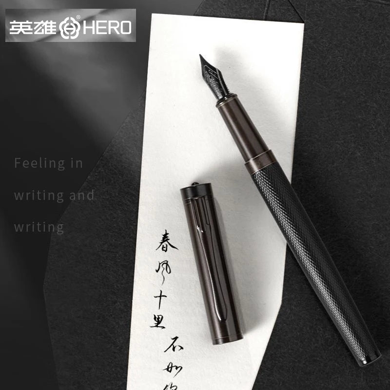CowLost | product_id-hero-metal-fountain-pen-ef-f-nib-black-silver-tree-texture-writing-ink-pen-gift |1