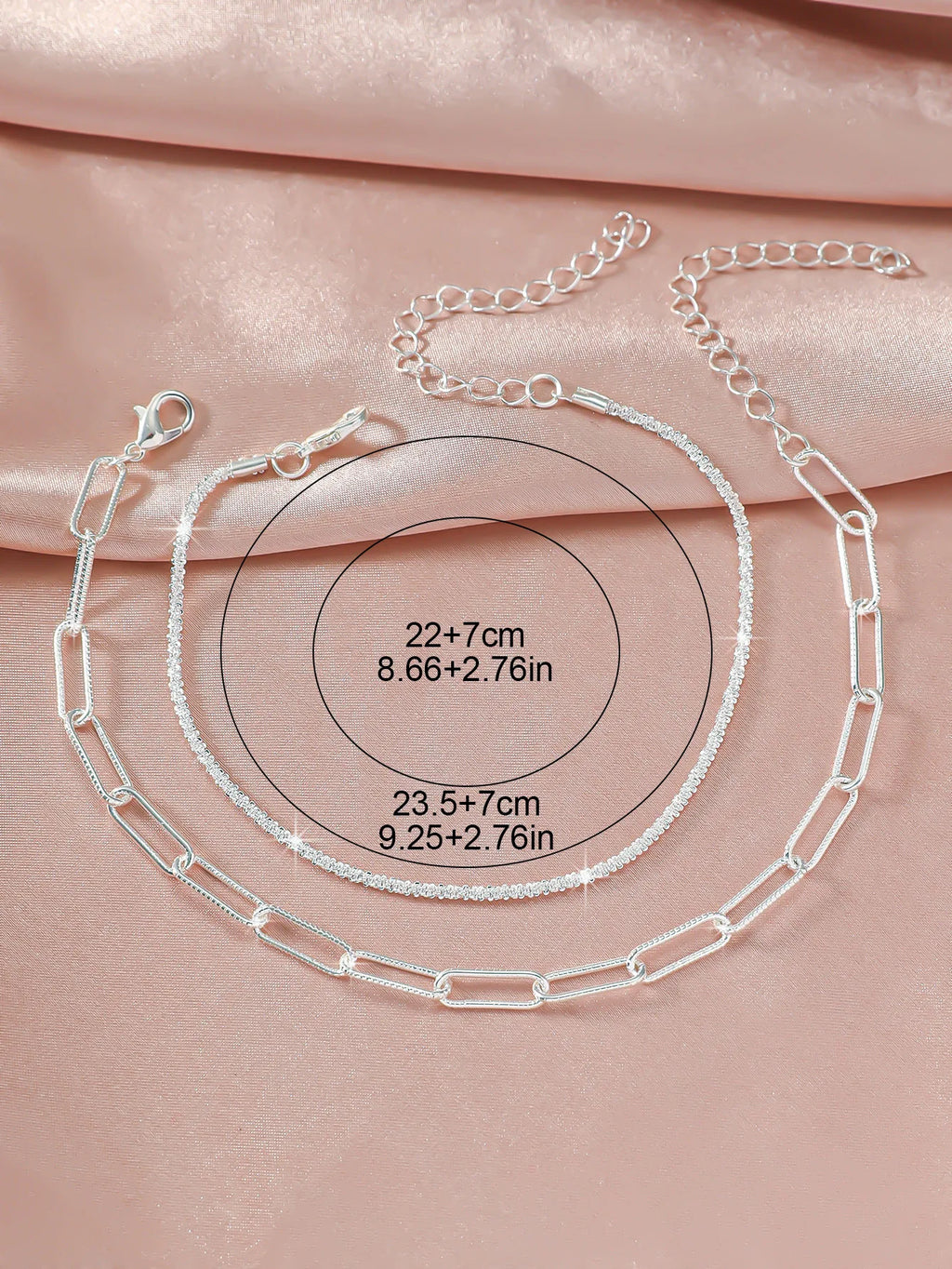 Silver Anklet Double Layer Zircon Cross Pearl Beach Jewelry for Women