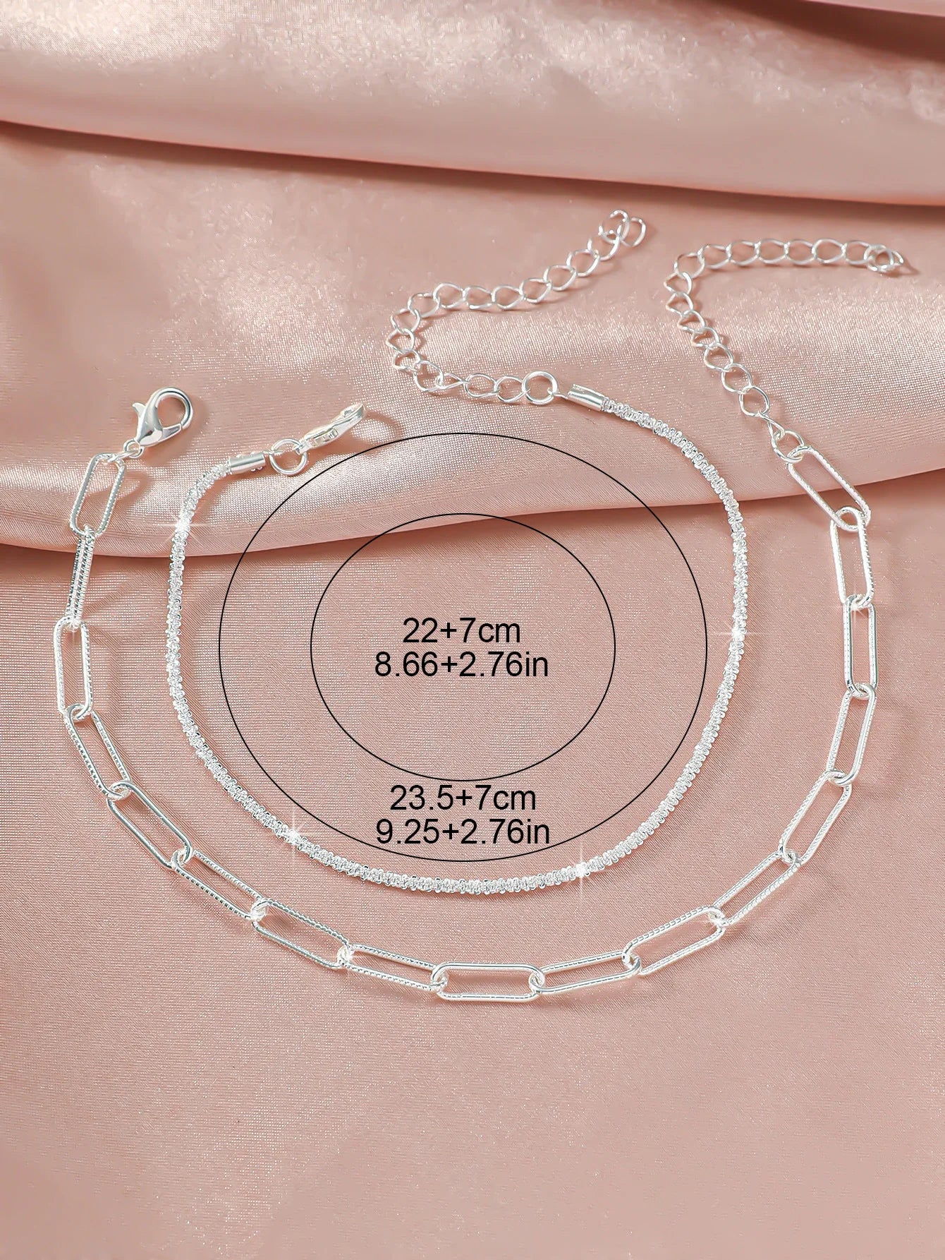 Silver Anklet Double Layer Zircon Cross Pearl Beach Jewelry for Women
