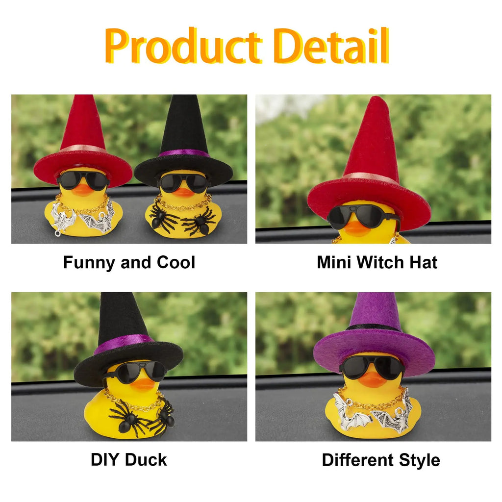 CowLost | product_id-halloween-car-rubber-duck-dashboard-ornament-with-witch-hat-and-sunglasses |3