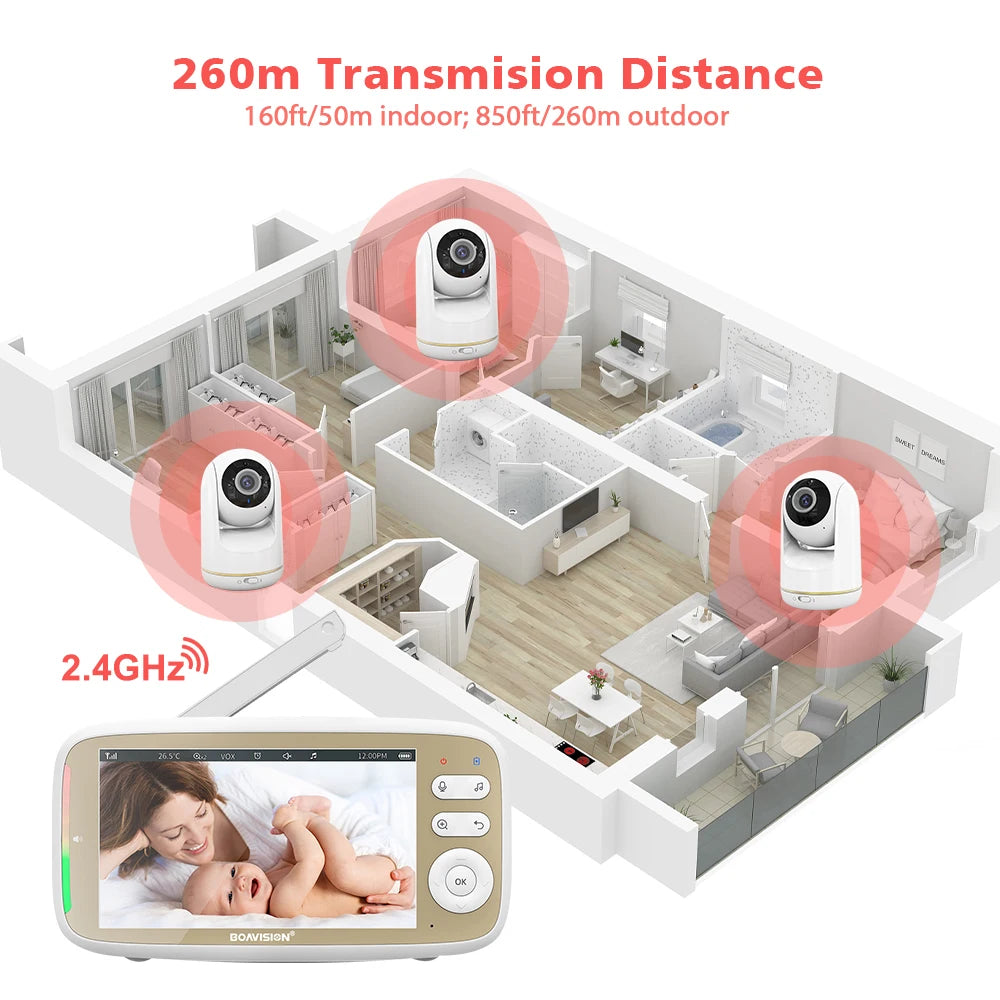 CowLost | vb803-baby-monitor-5-inch-720p-larger-display-with-camera-330-pan-135-tilt-3x-zoom-2-way-audio-night-vision-babysitter-camera |5