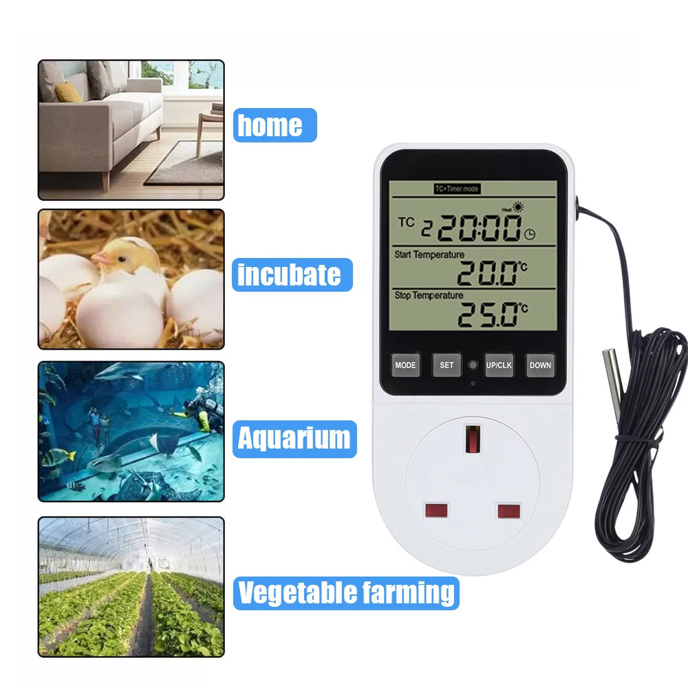 LCD Timer Socket Thermostat Temperature Controller AC110-230V for Heating Cooling