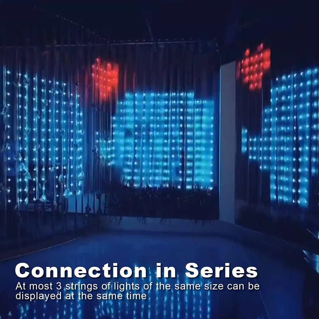 Programmable RGB Smart LED Window Curtain Lights with APP Remote and DIY Text Patterns