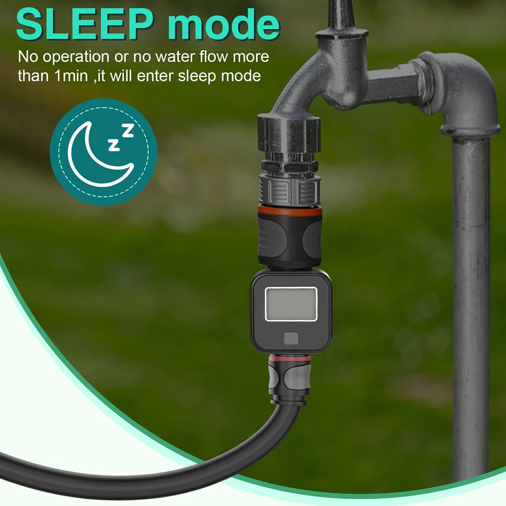 Waterproof 3/4" LCD Water Flow Meter for Irrigation Faucet Hose Sprinkler Outdoor Use
