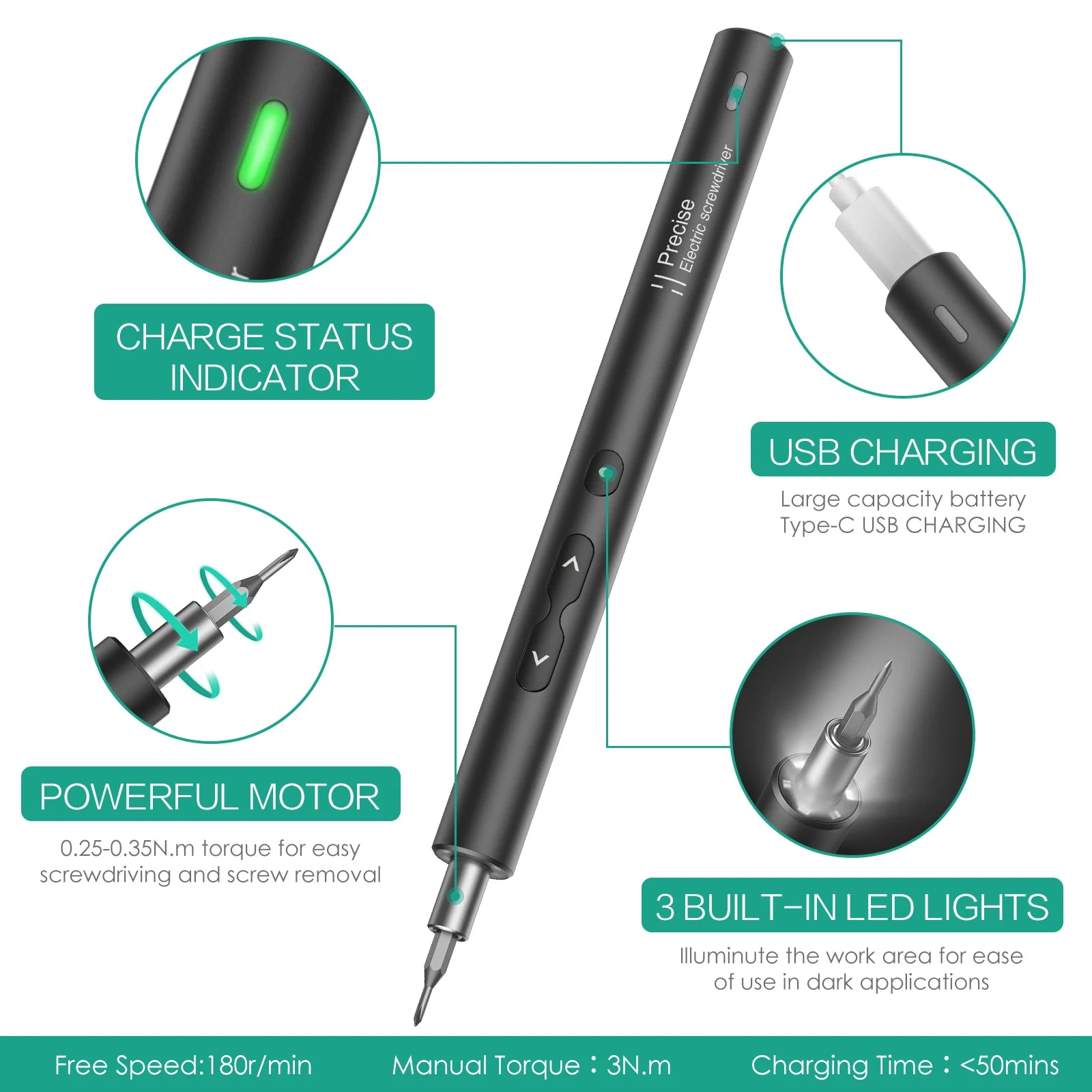 28-in-1 Cordless Electric Screwdriver Set Rechargeable Magnetic Bits for Phone Laptop Repair