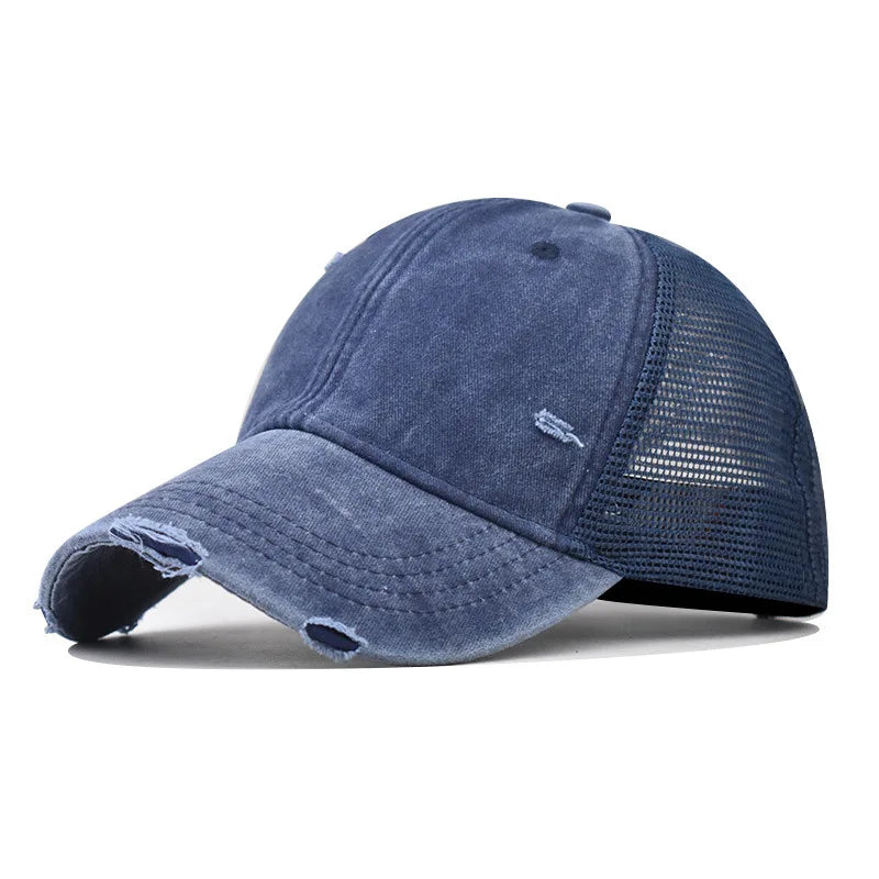 CowLost | washed-cotton-mesh-breathable-baseball-cap-made-old-ripped-light-board-cap |16