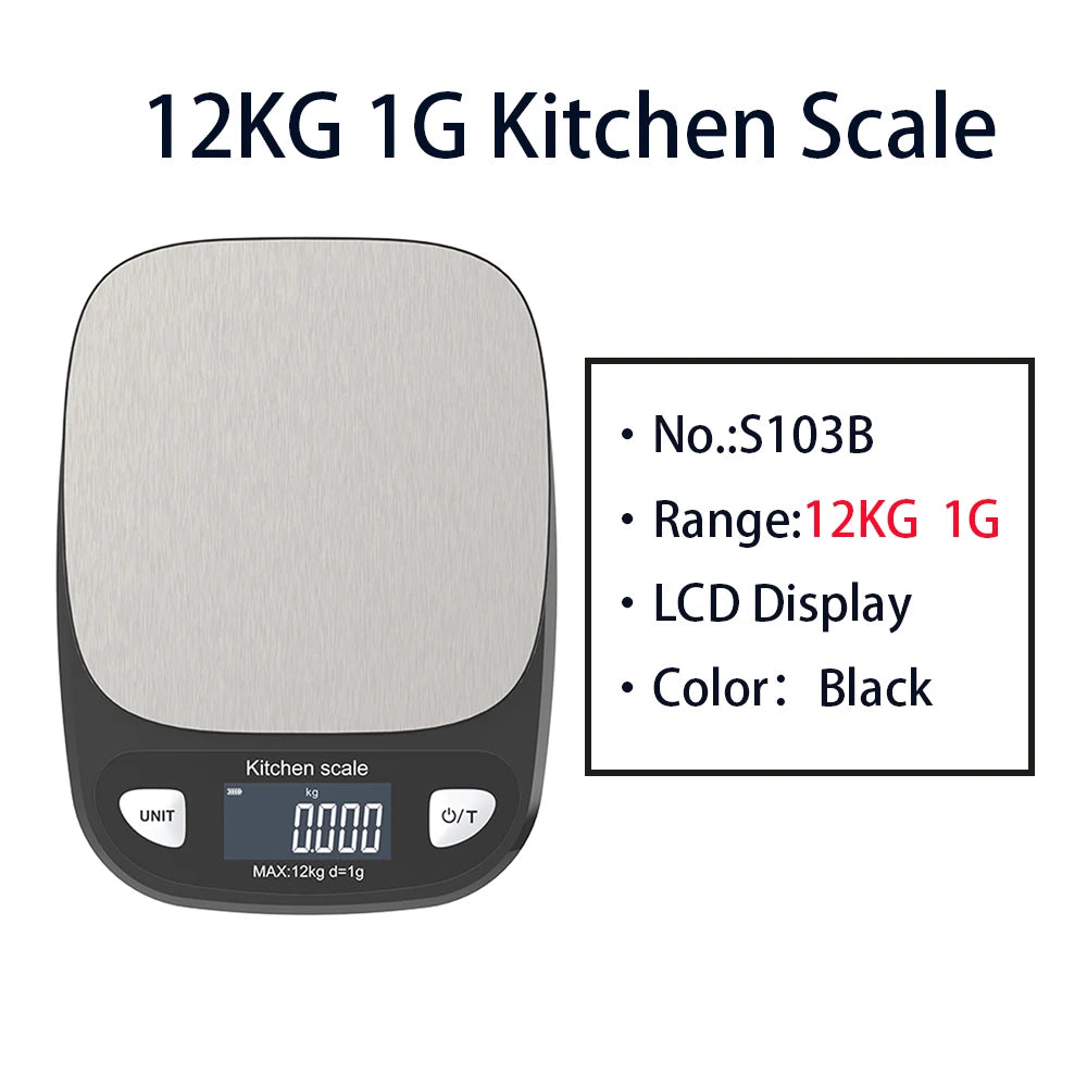 Digital Kitchen Scale 12kg/1g & 6kg/0.1g Waterproof Electronic Balance for Food, Jewelry, Baking