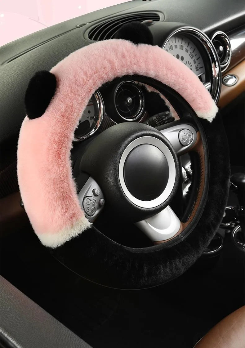 CowLost | winter-warm-plush-car-steering-wheel-cover-with-cute-panda-ears |8