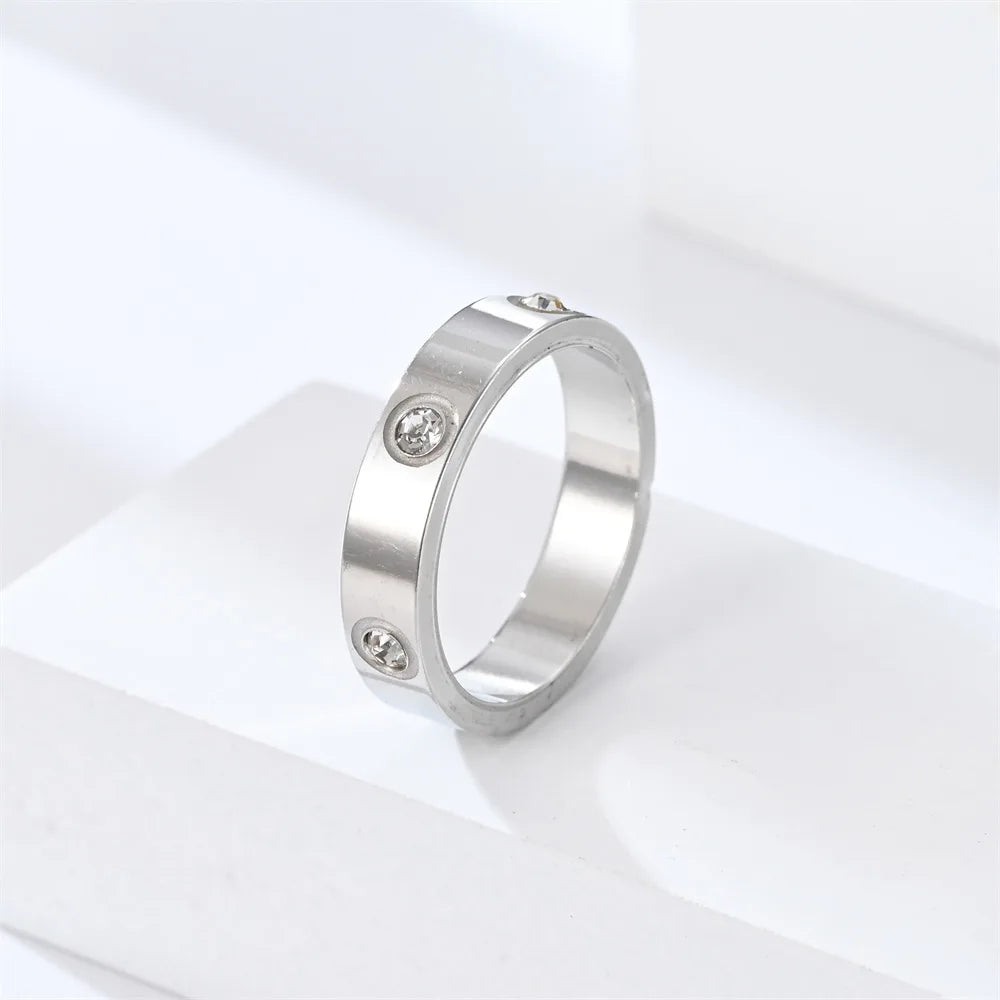 Classic Polished Stainless Steel Diamond Ring Unisex Sizes 5-11 Wholesale