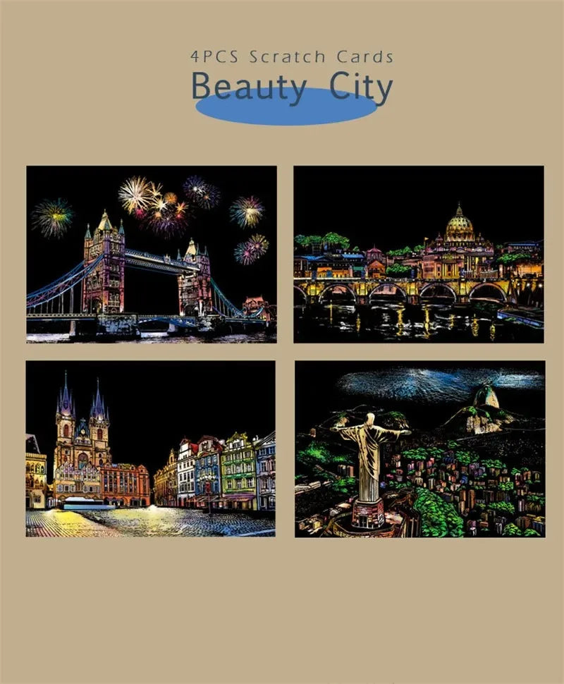 CowLost | product_id-4-piece-a4-diy-scratch-painting-set-landscapes-cities-animals |16