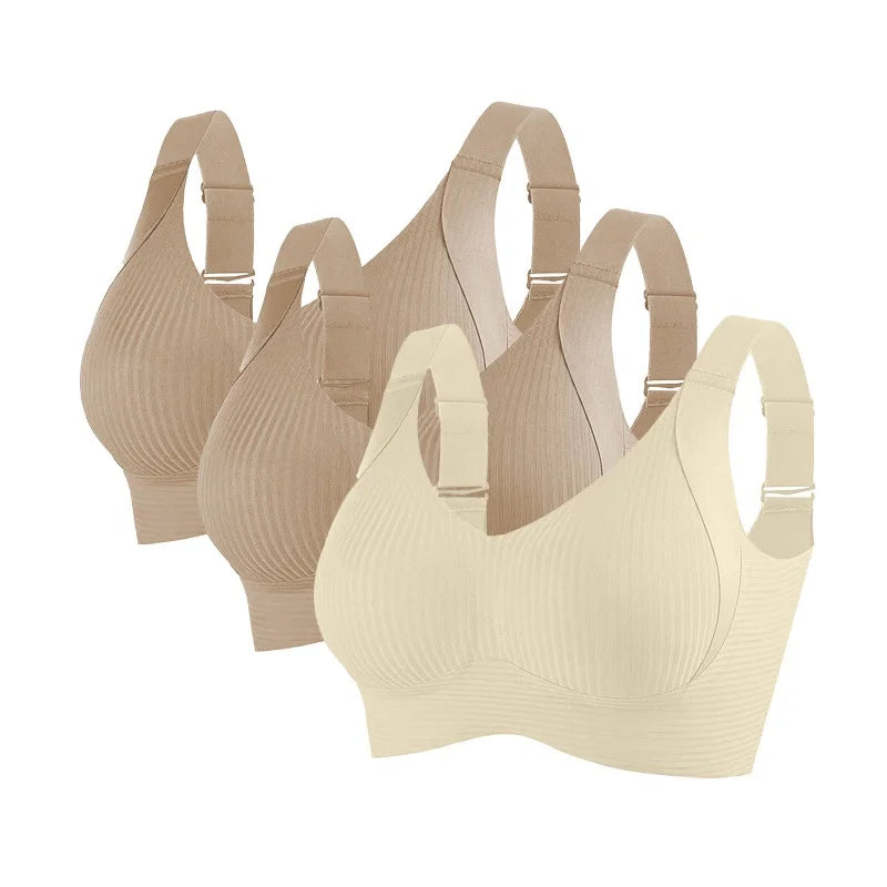 CowLost | product_id-3pcs-womens-plus-size-seamless-v-neck-push-up-wire-free-ribbed-bralette-m-4xl |18