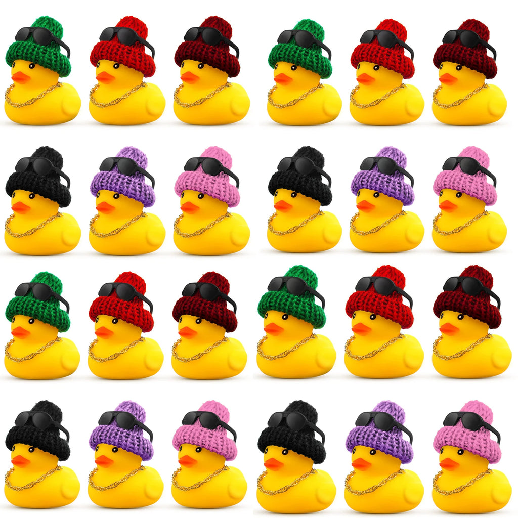 CowLost | product_id-6-12-36pcs-yellow-rubber-duck-car-dashboard-decorations-with-mini-hat-necklace-and-sunglasses |1