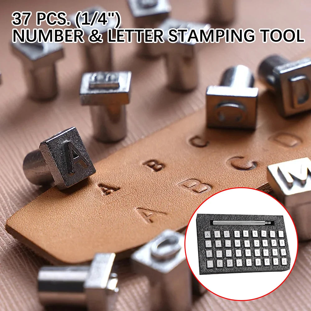 CowLost | 37pcs-letters-stamping-kit-3-5mm-6-5mm-metal-alphabet-number-leather-leather-embossed-tools-stamp-punch-tools |1