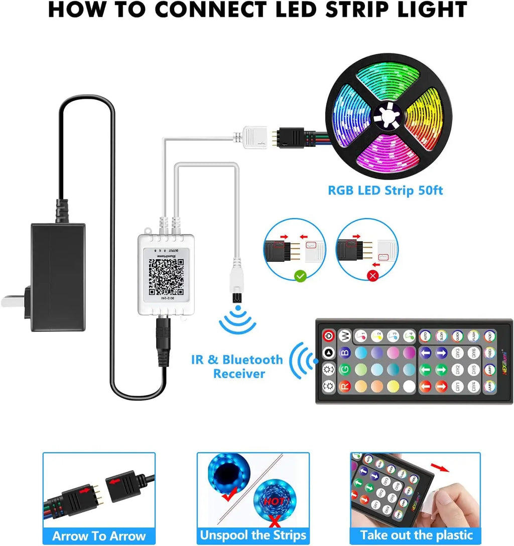 12V 5050 RGB LED Strip Light with APP & Remote, DIY Color Change, Music Sync, Timer