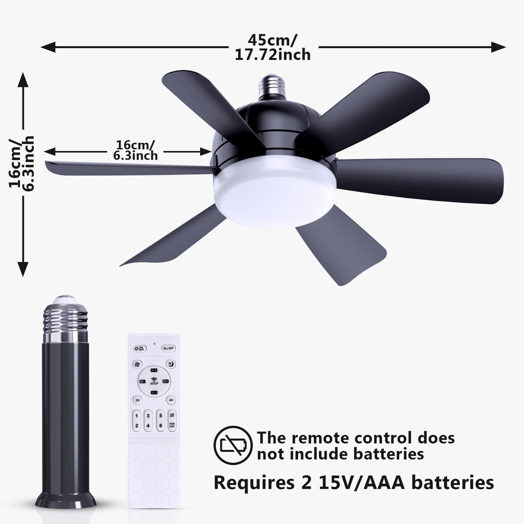 LED Ceiling Fan Light E26/E27 with Remote, Dimmable 3-Color, Speed Control for Living Room and Study
