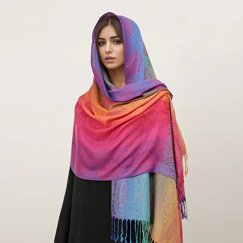 CowLost | rainbow-colors-winter-warm-thick-ethnic-style-jacquard-scarf |19