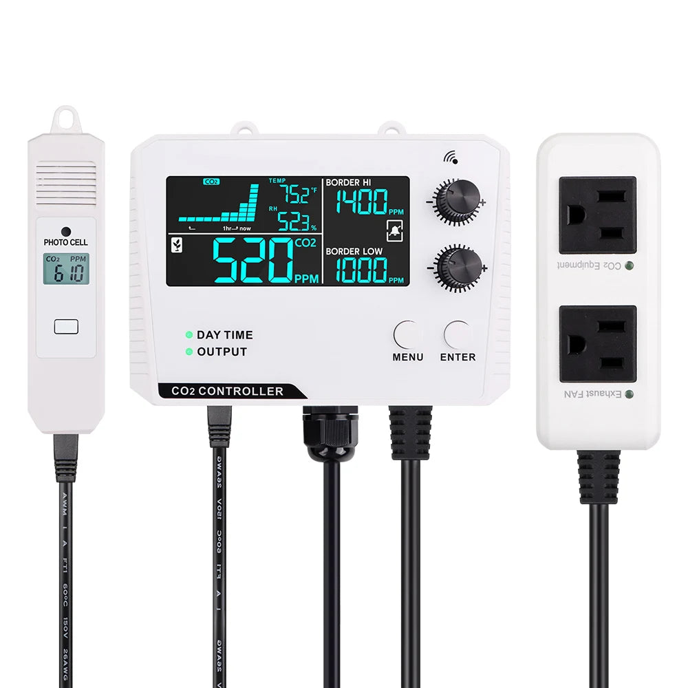 JUANJUAN CO2 Controller with LCD Display 0-5000ppm Carbon Dioxide Regulator for Greenhouse Air Quality Monitoring