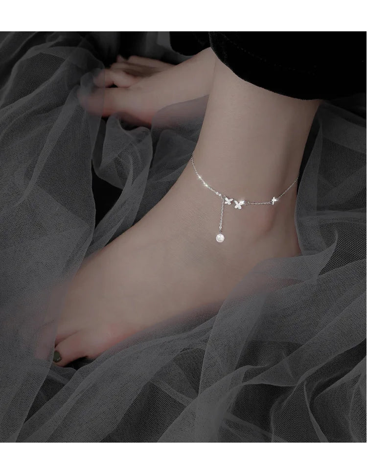 CowLost | handbags-sam-panda-925-sterling-silver-butterfly-zircon-tassel-anklet-for-women |14