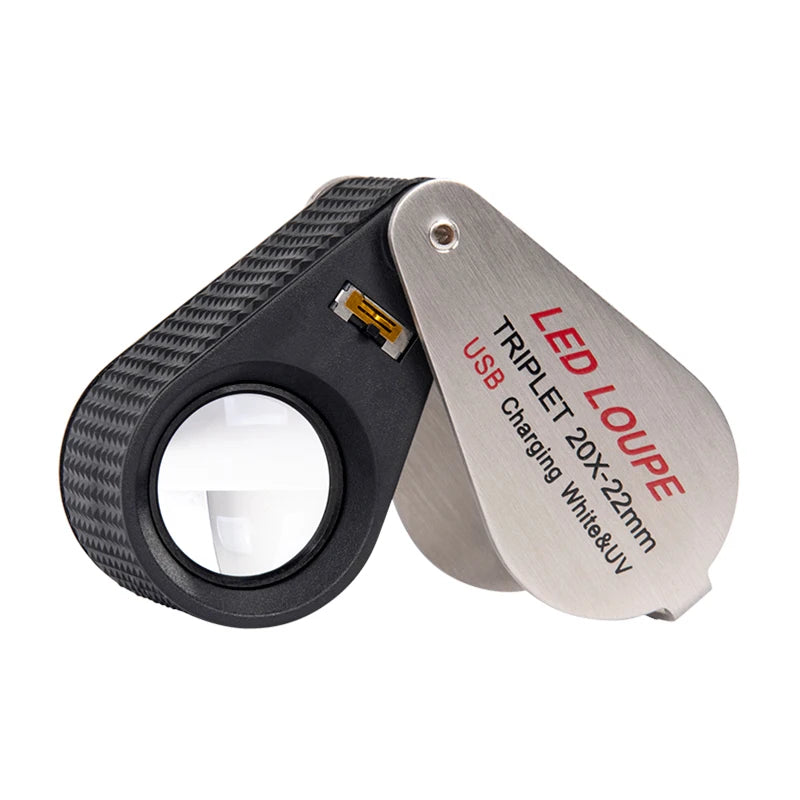 10X 20X 30X 40X Magnifier Loupe With Dual Light White UV LED Illuminated Magnifier Jewelry Diamond Gemstone Eye Glass for Repair
