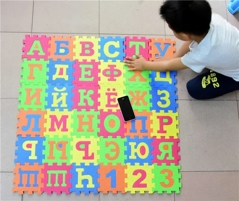 Russian Alphabet EVA Foam Puzzle Mat 36 Pcs Interlocking Floor Carpet 14x14cm