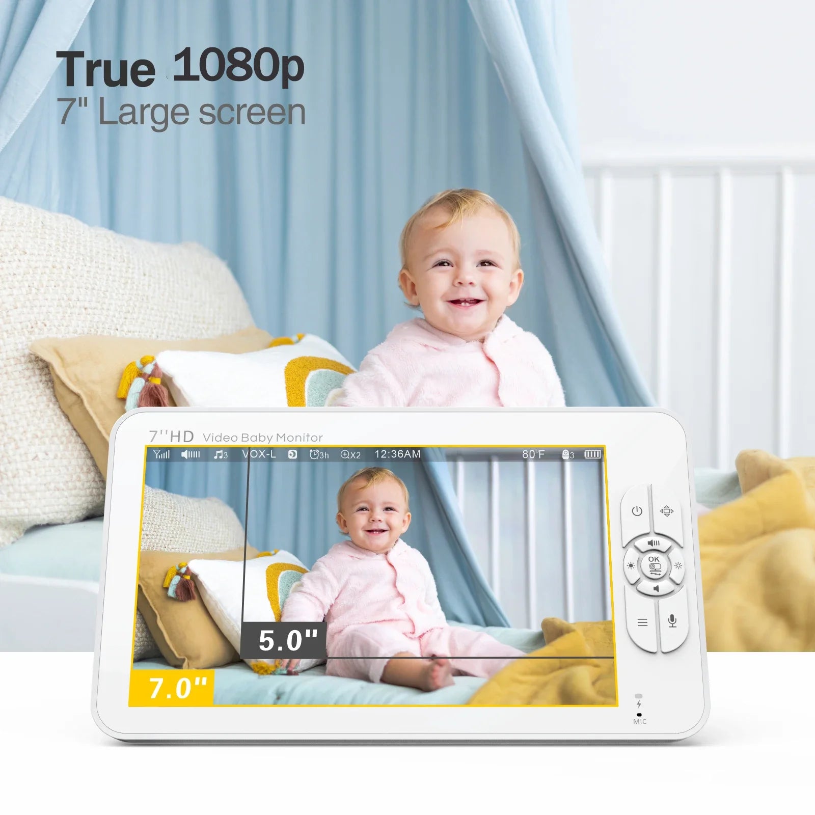 CowLost | baby-transport-accessories-babystar-7-hd-1080p-split-screen-baby-monitor-no-wifi-hack-proof-remote-zoom-pan-tilt-4000mah-battery |3