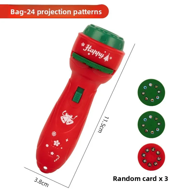 Christmas Cartoon Projection Flashlight Toy with 3-10 Cards for Kids Bedtime Stories