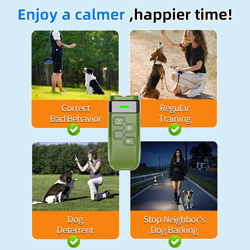 Dual Ultrasonic Rechargeable Dog Repeller with LED Flashlight for Training and Bark Deterrent