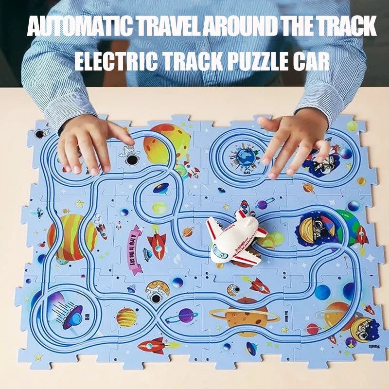 Children's Electric Railroad Speeder DIY Puzzle Car Educational Toy Gift