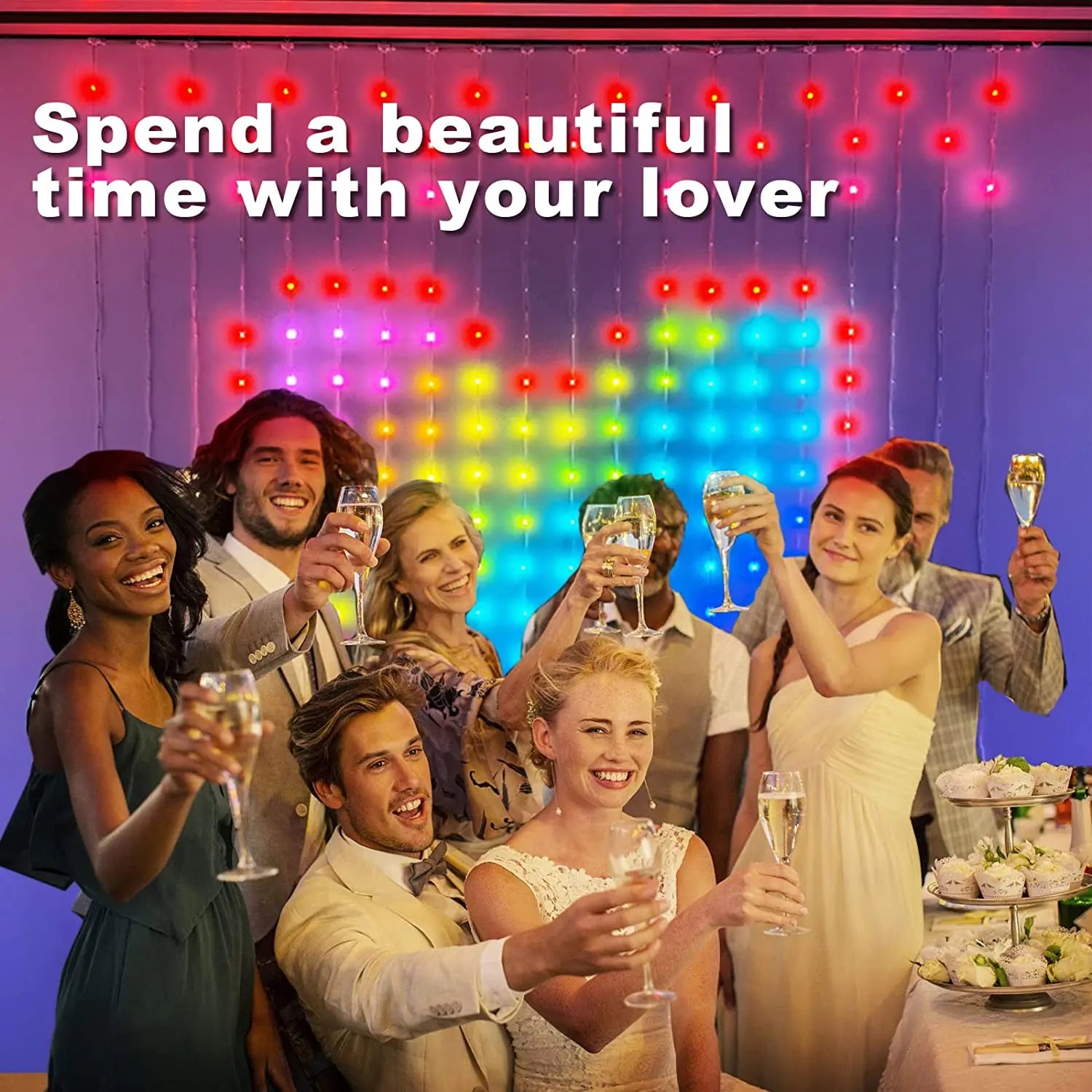 Programmable RGB Smart LED Window Curtain Lights with APP Remote and DIY Text Patterns