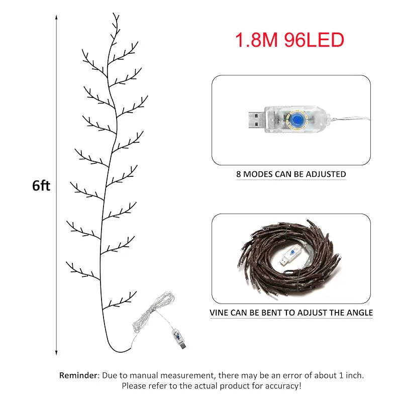CowLost | product_id-144led-usb-bendable-artificial-willow-vine-string-lights-for-indoor-holiday-decor |5