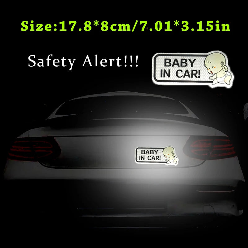 CowLost | 1pc-car-bumper-reflective-safety-strip-stickers-baby-in-car-pattern-car-reflective-sticker-reflective-warning-safety-tape |6