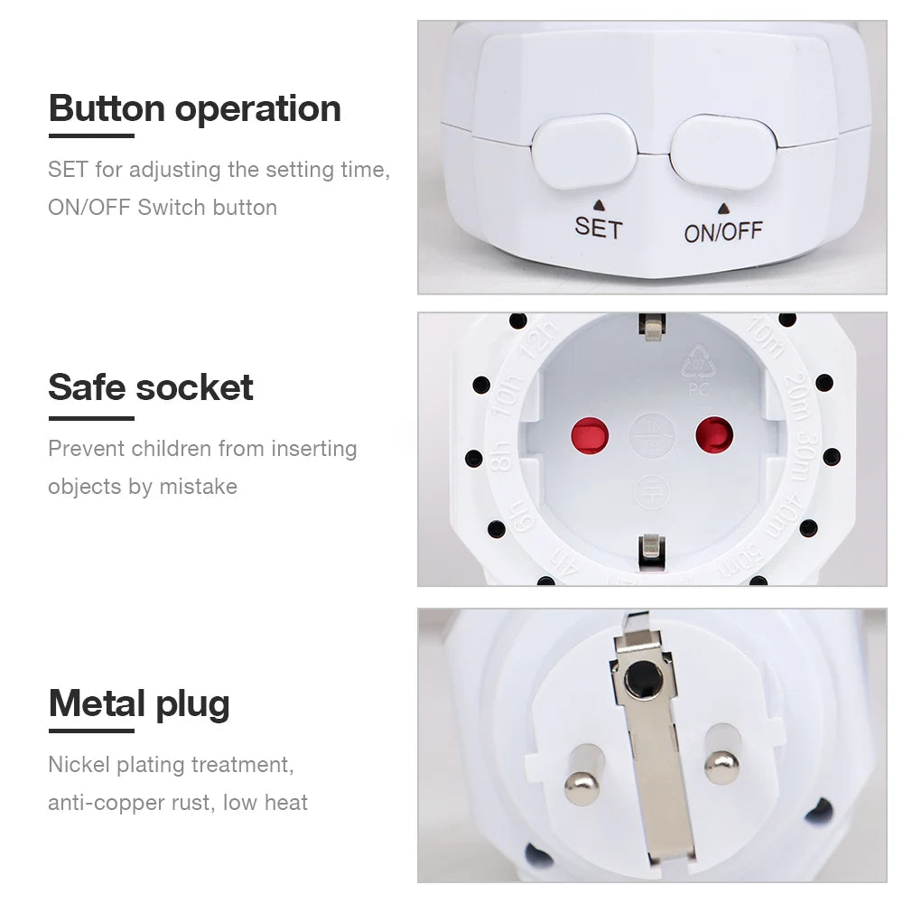 12/24H Countdown Timer Socket EU Plug 16A 230V Scheduled Charging Switch for Lighting