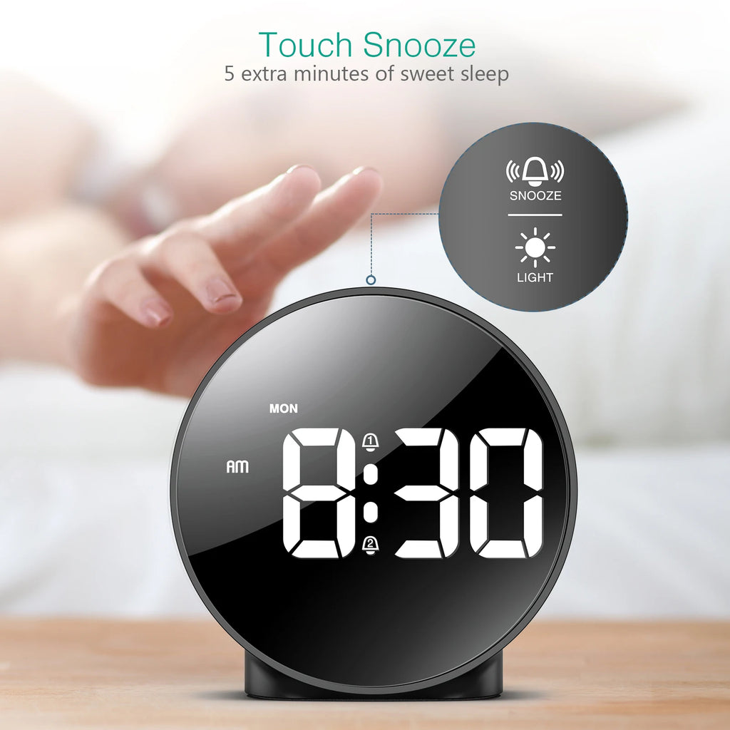 ORIA Digital LED Alarm Clock with Snooze Night Light USB Round Table Clock 3 Colors