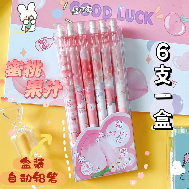 CowLost | product_id-6pcs-cartoon-kawaii-peach-dinosaur-mechanical-pencils-with-refills-set |6