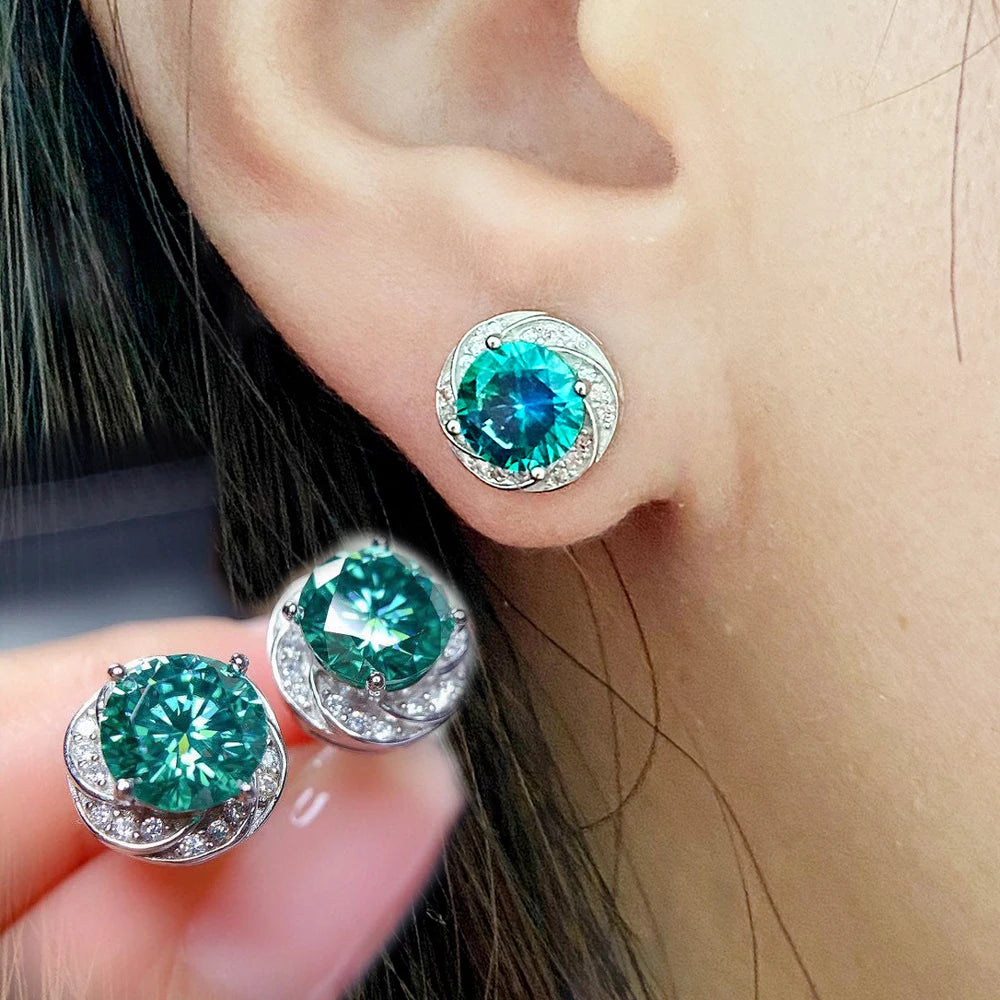 CowLost | business-card-cases-925-sterling-silver-lab-blue-green-moissanite-stud-earrings |4