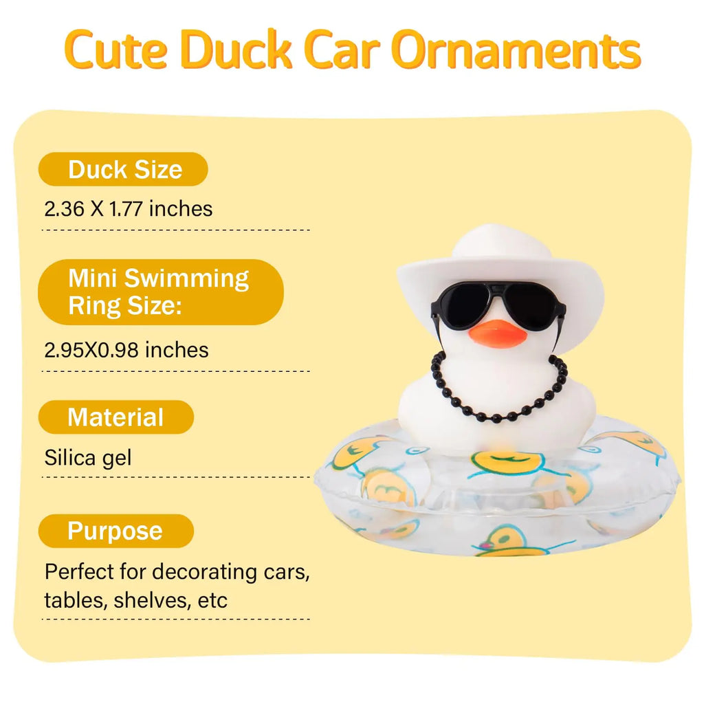 CowLost | product_id-white-rubber-duck-car-dashboard-ornament-with-cowboy-hat-and-swim-ring-necklace |2