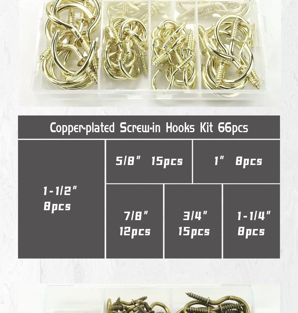 CowLost | nindejin-66pcs-heavy-duty-screw-hooks-kit-carbon-steel |11