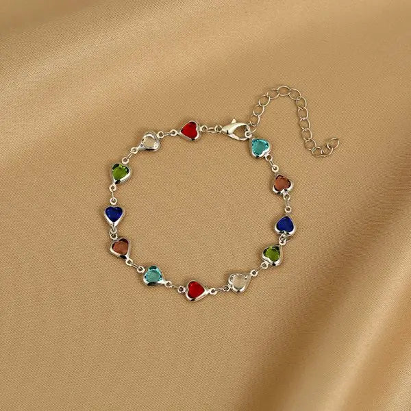 CowLost | exquisite-rainbow-zircon-heart-choker-necklace-for-women-korean-crystal-gold-color-metal-chain-collar-girls-party-beach-jewelry |17