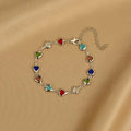 CowLost | exquisite-rainbow-zircon-heart-choker-necklace-for-women-korean-crystal-gold-color-metal-chain-collar-girls-party-beach-jewelry |17