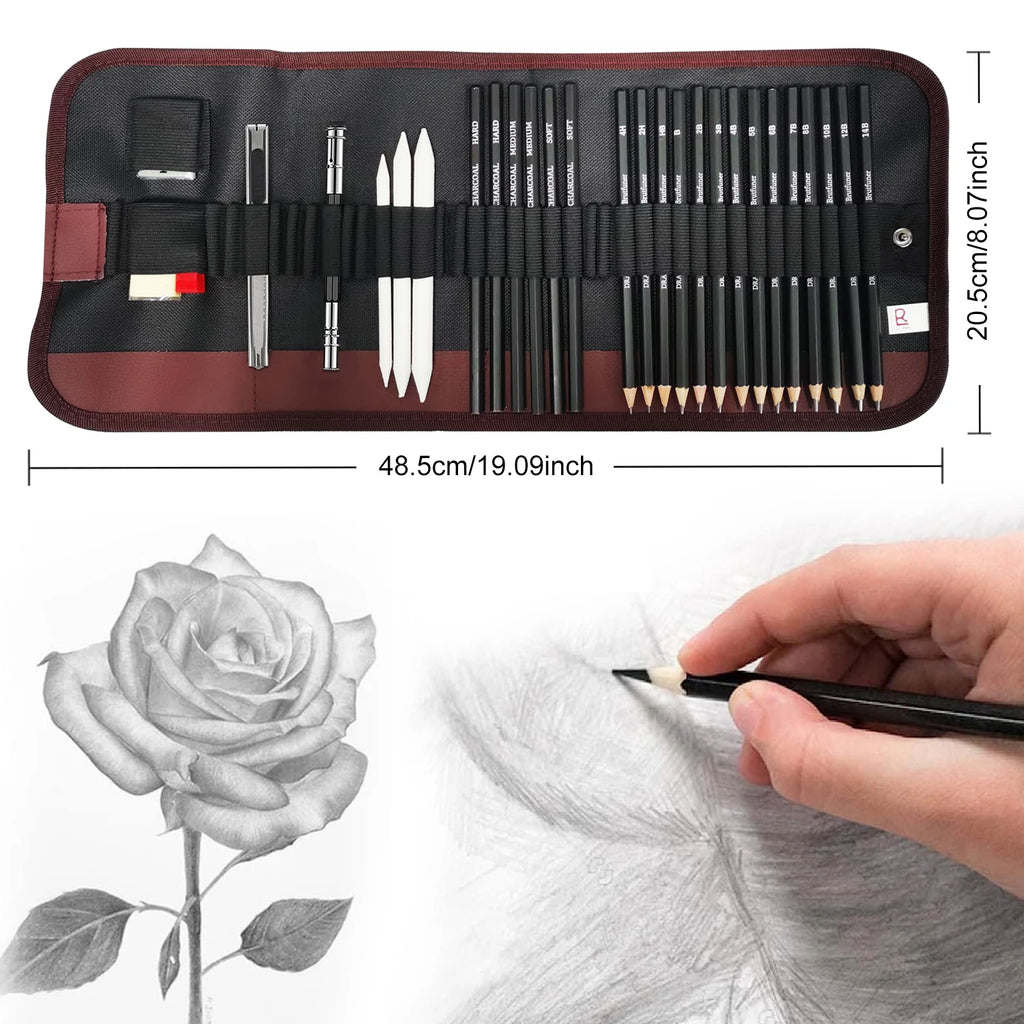 CowLost | standard-erasers-product_id-29pcs-portable-drawing-and-sketching-pencil-set-with-charcoal-sharpener-and-eraser |8
